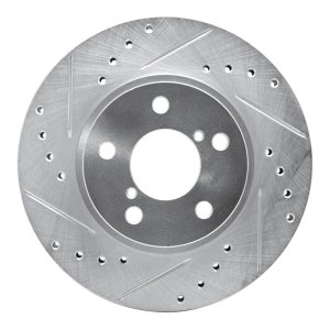 Subaru Impreza Brake Rotor (1) - Front Left - R1 Concepts - Drilled & Slotted - Silver - `90-`01